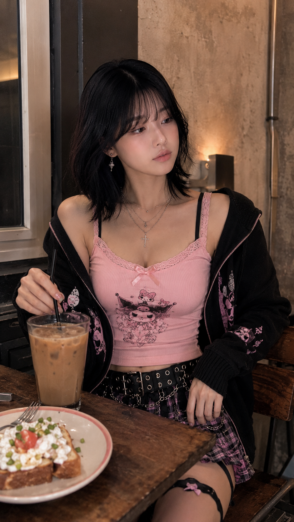 Pink cafe side of SUZU entering from the left